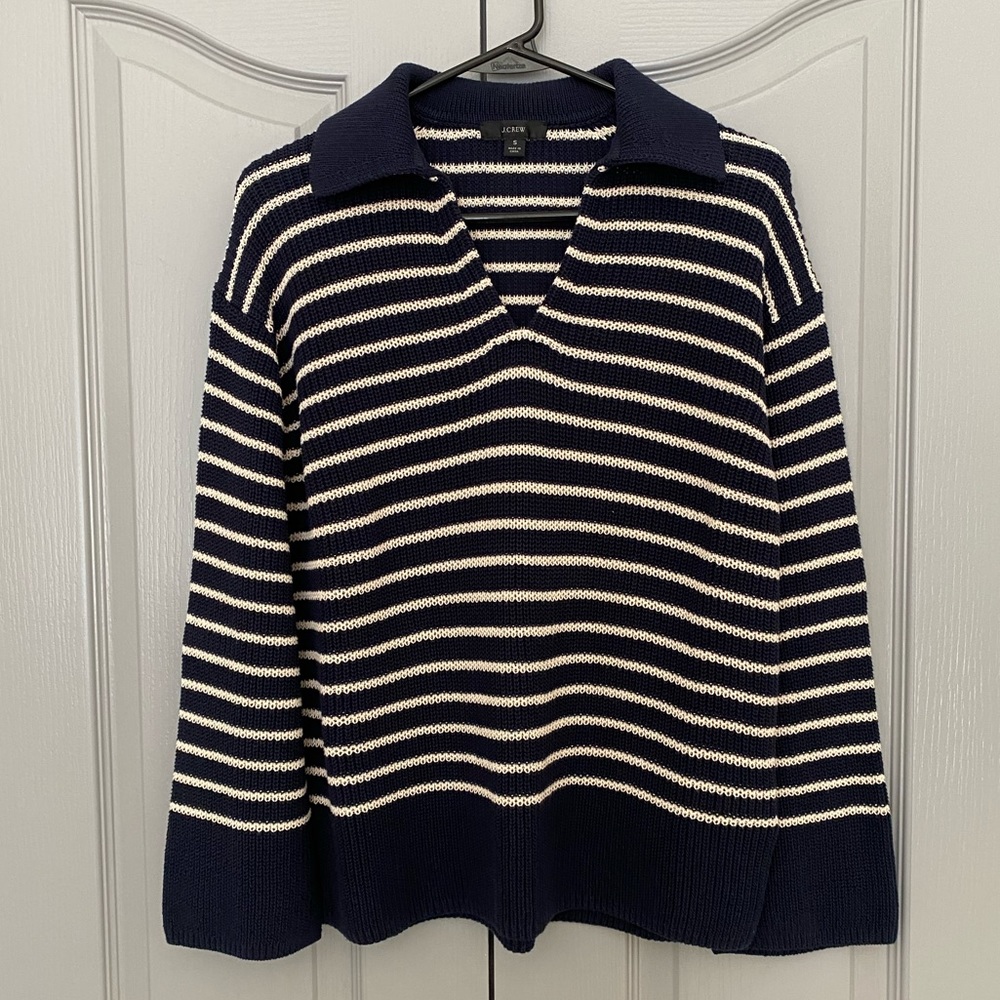J. Crew striped navy cotton sweater EUC Size Small